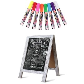 Rustic Whitewash Double Sided Chalkboard, 10"*14" Tabletop Stand, Small Countertop Chalkboard Easel with 8Pcs Liquid Chalk for Menu, Kitchen, Restaurants, Bar, Wedding and Home Decor