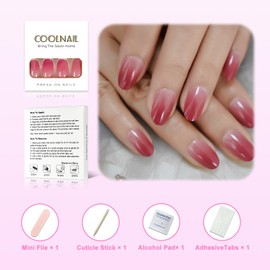 Coolnail Gradient Ombre Pink French False Nails Oval Round Press on UV Fake Nail Tips Daily Office Finger Wear with 1pc Glue Sticker