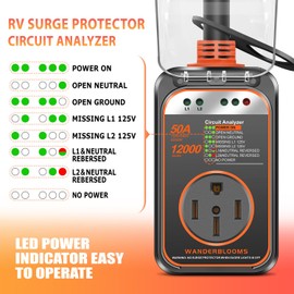 RV Surge Protector 50 Amp Waterproof, 12000 Joules RV Plug RV Circuit Analyzer, RV Electrical Protection with LED Display,RV Voltage Protector for Camper,Trailer,Motorboat