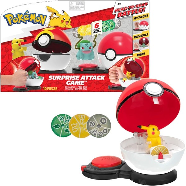 Bandai - Pokémon - Poké Ball attaque surprise - Jeu combat - 2 Poké Balls avec leur Pokémon et 6 disques d'attaques - Modèle aléatoire - JW2474