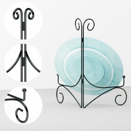 HEMYLU 10 Inch Display Plate Stand with Folding Design, Metal Plate Holder for Tables, Picture Easel for Home Decoration, Photo Frame Stand, Black, 2-Pack