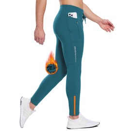 BALEAF Mens Leggings Active Yoga Thermal Running Tights Winter Compression Leggings with Pockets Cold Weather Gear Blue L