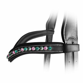 Exion Horse Browband for English Bridle | Curved Shape Padded Equestrian Browband for Show & Dressage | Rose, Emerald, Jet Hematite Crystal Browband for Horses