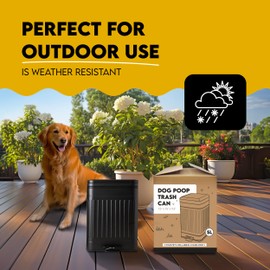 Small Dog Poop Trash Can Outside, 1.3 Gal Stainless Steel Dog Waste Trash Can, Waterproof Small Poop Bucket Outdoor with Lid, Poop Pail for Dogs, Dog Poop Bin Outdoor with Odor Control (Black)