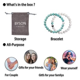 Byson Men Women 8mm White Howlite Turquoise Beads Couple Bracelets Set Crystals Stretch Friendship Relationship Bracelet ¡­ (Blue-White)¡­