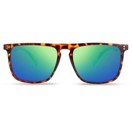 VANLINKER VL9748 - anteojos de sol cuadradas polarizadas para hombres y mujeres, sombras oscuras con protección UV para conducir, Marco de tortuga/lente espejo azul, Mediano