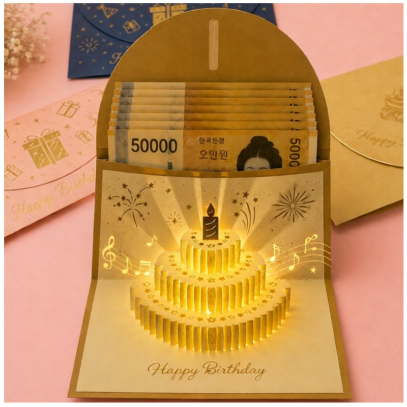 Nanakoji 3D Stereoscopic Recording & Melody Pop-Up Card, Gold (MELODY),