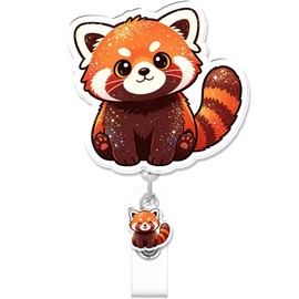 Cute Red Panda Badge Reel, RN Badge Buddy, Funny Red Panda ID Work Badge Holder with Retractable Alligator Clip Accessories for LPN CNA MA Nurse Doctor Nursing Student Teacher, and Medical Workers