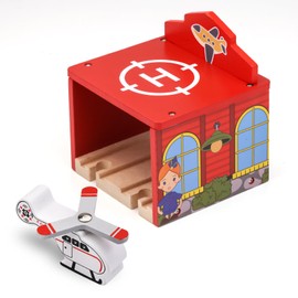 EVERGD Wooden Train track toy Expansion accessories Wooden Scene accessories Classic Hobby Toy Wooden Toys for All Major Brand Toy Trains (Red Airport)