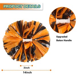 Lovecheer - 2 pompones de plástico naranja y negro con mango de bastón para fiestas deportivas, equipo de animación