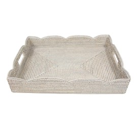 Caspari Rattan Scalloped Large Tray in Cream - 1 Each