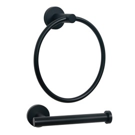 HouseAid Towel Ring and Toilet Paper Holder Set 2 Pieces Bathroom Hardware Stainless Steel Bathroom Hand Towel Holder Circle Towel Hanger Wall Mounted Matte Black