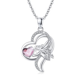 Heart Guardian Angel Necklace 925 Sterling Silver Angel Necklace with Heart Crystal Cute Christening Communion Jewellery Chain for Girls Boys Children Birthday Gift, Sterling Silver, Cubic Zirconia
