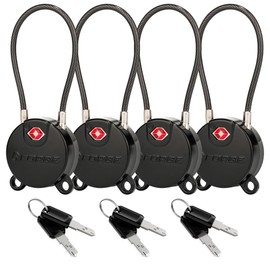 Forge TSA Approved Luggage Locks Ultra-Secure Dimple Key Travel Locks with Zinc Alloy Body- Black 4 Cable Locks