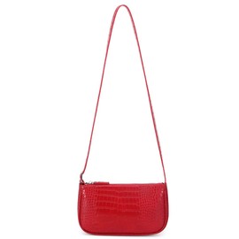 WSRYDJDL Small Purse for Women, Adjustable Shoulder Bags Crocodile Pattern Clutch Purse with Zipper Closure Retro (Red)