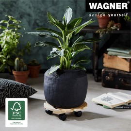 WAGNER Pflanzenroller COUNTRY Ø 30 x 8 cm I Blumenroller für den Innenbereich I Rutschsicheres Rollbrett I Kübelroller aus FSC® Massivholz, natur I Tragkraft 100 kg I Made in EU - 20018101