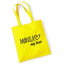 Huuraa Jute Bag Manila My Love Bag Cotton 10 Litres for All Fans of Manila Philippines Gift Idea for Friends and Family, yellow