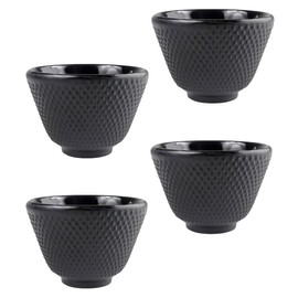 Mikily‘s 4 Pieces Japanese Cast Iron Tea Cup Set Handcrafted Ceramic Mugs with Fine Grinding Bottoms Chinese Kung Fu Tea Cup Blossom Teacup Handcraft Mugs Set
