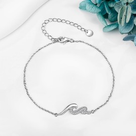 POPLYKE Paw Print/Moss Agate/Cross Bracelet, Sterling Silver, Adjustable Bracelet for Women, Jewellery for Mum, Cubic Zirconia