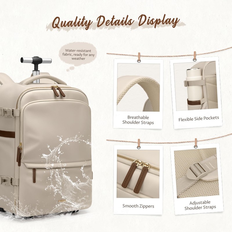 GOLF SUPAGS Rolling Backpack for Women 17 Inch Convertible Travel