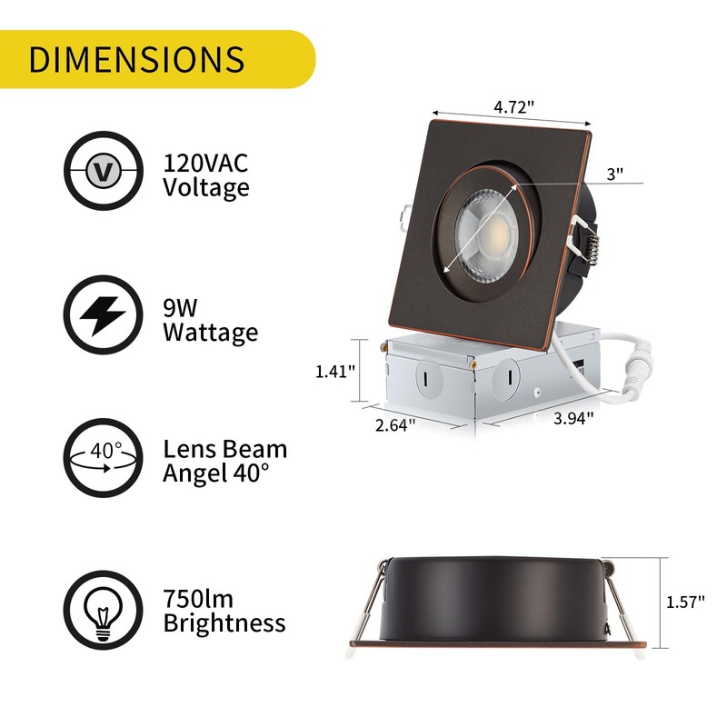 KnLnny Ware Oil Rubbed Bronze Recessed Lighting Square 4 inch