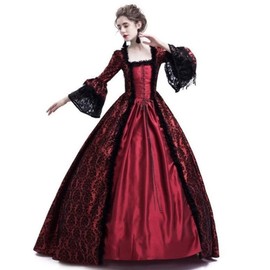 CAMDOM Victorian Dresses for Women Vintage Court Masquerade Dress Medieval Gothic Lolita Party Swing Evening Dress with Petticoat, red