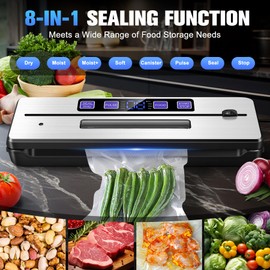 KingSom Vacuum Sealer Machine, 8 in1 Food Vacuum Sealers with Digital Timer,80KPA Compact Vacuum Sealer for food,Build-in Cutter,Dry/Moist/Moist+/Soft Modes,food Sealer Vacuum Sealers with Vacuum Bags
