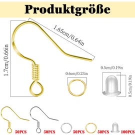 DITK-U 300 Piece Earring Making Kit 925 Earrings Make Your Own Set Hypoallergenic Earring Hooks with Rubber Ear Stoppers and Coil for Jewellery Making Results Gold/Silver