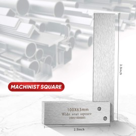 Weewooday Engineer Square Machinist Set - High Precision Steel Square for Woodworking - Wide Base, L-Type Measuring Tool(4 x 2.5 Inch)