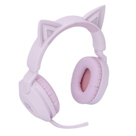 Luocute Cat Ear Wireless Headphone, LED Light & 3.5mm Aux Cable Foldable Music Gaming Headset, Mic Volume Control, Fast Charging, Suitable for School Travel Aircraft (Purple)
