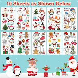 Leesgel Children's Christmas Tattoo, 10 Sheets Christmas Glow in the Dark Temporary Tattoos for Children, Party Decoration, Party Bags, Children's Birthday Christmas Decoration, Children's Christmas