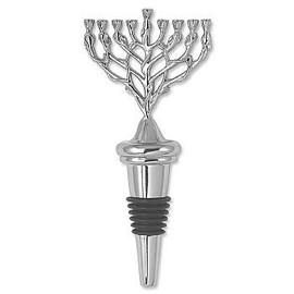 Aviv Judaica Tree of Life Menorah Wine Stopper - Chanukah Theme Decorative Bottle Topper Nickel Plated Airtight with Rubber Ring Cork Vacuum Seal Bottle Stopper Leakproof Bottle Sealer for Shabbat