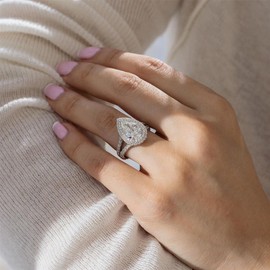 925 Sterling Silver Shiny Full Diamond Gemstone Ring 18K Gold Teardrop 3Ct Cubic Zirconia Promise Rings CZ Diamond Multi Row Ring Eternity Bride Engagement Wedding Party Ring for Women A.29(US Code 7)