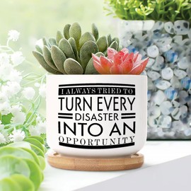 DecStic I Always Tried to Turn Every Disaster Into an Opportunity Ceramic Planter Bible Verse Snake Plant Live Indoor with Pot with Drainage Holes and Saucers Pot for Succulents Cactus Garden