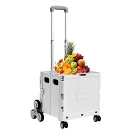 Foldable Utility Cart with Stair Climbing Wheels, Collapsible Rolling Crate with Telescoping Handle (Grey, 14.17×12.6×3.23)