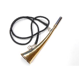 StarlingUKPK Hunting Horn - Brass Bugle with Real Leather Lanyard (Golden, Large)