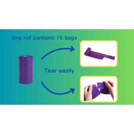 Biodegradable Dog Waste Bags with Easy-Tie Handles,Leak-proof and Extra Thick Poop Bags for Cats, Dog Poop Waste Bags with Leash Tie,3 Pack of 15, 45 Count(Purple, 3 Rolls)