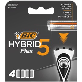BIC Hybrid 5 Flex Men's Razor Refills with 5 Moveable Nano-Tech Titanium Blades - Box of 4 Cartridges