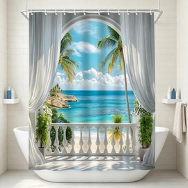 HUSPWP Ocean Beach Shower Curtain, Tropical Hawaiian 70x70IN