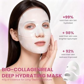 Máscara de colágeno Glow Up 2.0, mascarilla de colágeno bio para piel reafirmante | Hidratación profunda Reducción de arrugas y poros (4 unidades (paq