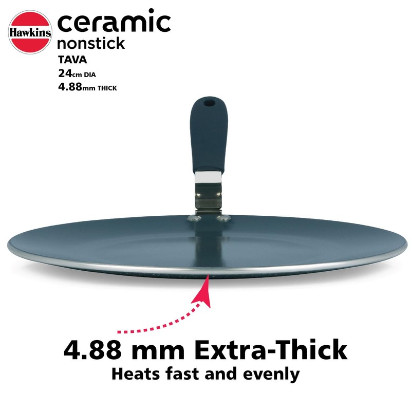 HAWKINS Ceramic Nonstick Tava, 24 cm Diameter, Induction Paratha Tawa,