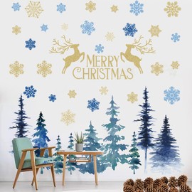 Christmas Window Clings Mountain Wall Decals Pine Tree Forest Animal Wall Decals Peel and Stick Forest Tree Woodland Wall Stickers for Kids Room Nursery Glass Window Decor