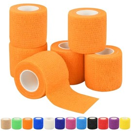 RUBY.Q Vendajes autoadhesivos de 5 cm, 6 Unidades, Color Naranja, 4,5 m (5 Yardas) para Deportes, muñecas, Tobillos y para la hinchazón.