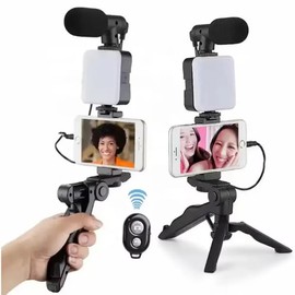 Video Content Creator Kit with LED Light, Tripod, Microphone for Streaming, YouTube, Social Media