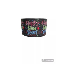 3" Wide Happy New Year on Black Grosgrain Bow Ribbon for Crafts