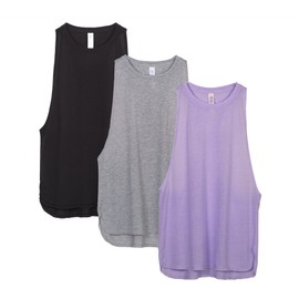 icyzone Workout Tank Tops for Women - Running Muscle Tank Sport Exercise Gym Yoga Tops Athletic Shirts(Pack of 3) (M, Black/Grey/Lavender)