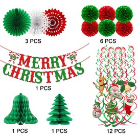 Brand: DIRTY 30,MERRY CHRISTMAS Banner Pom poms Paper Flower Fan Swirls Streamers Christmas Tree Christmas stocking bell Santa Claus Garland for Merry Christmas Party Decorations