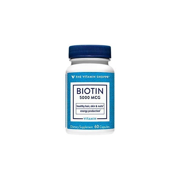 The Vitamin Shoppe Biotin 5,000MCG, Nutrient Metabolism Support for Healthy Vibrant Hair, Healthy Skin Strong Nails, Energy Production (60 Capsules)