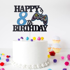 Decoración para tarta de video juego de feliz octavo cumpleaños, nivel 8 desbloqueado, impresionante decoración para tarta de cumpleaños para niños de 2015, videojuegos, octavo cumpleaños