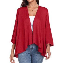 PrinStory Womens 3/4 Sleeves Cardigans Lightweight Open Front Cardigans Summer 2025 Red Medium
